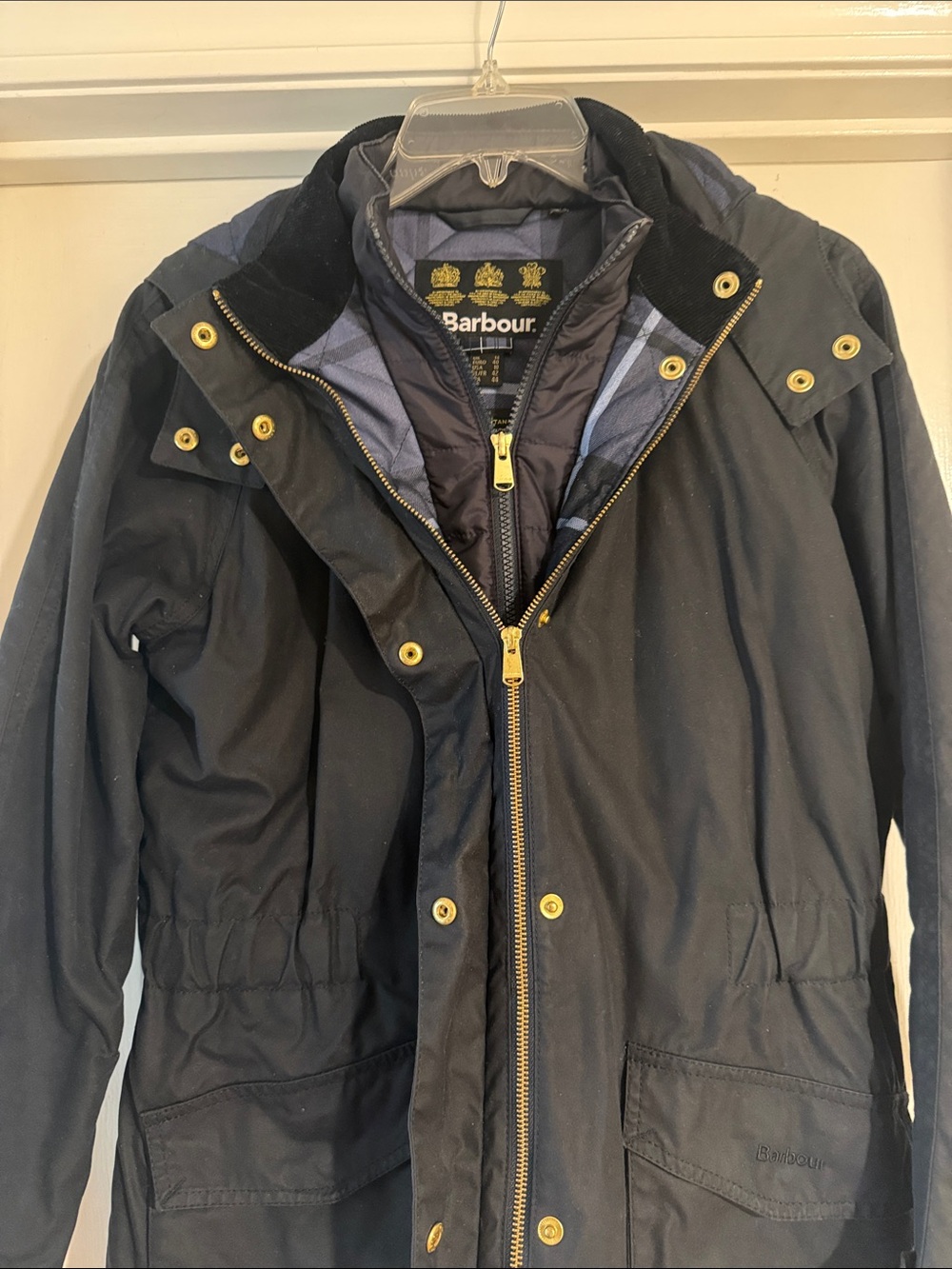 Barbour Women’s Navy Hooded Field Jacket (Una, Tartan Collection) - Picture 5 of 7